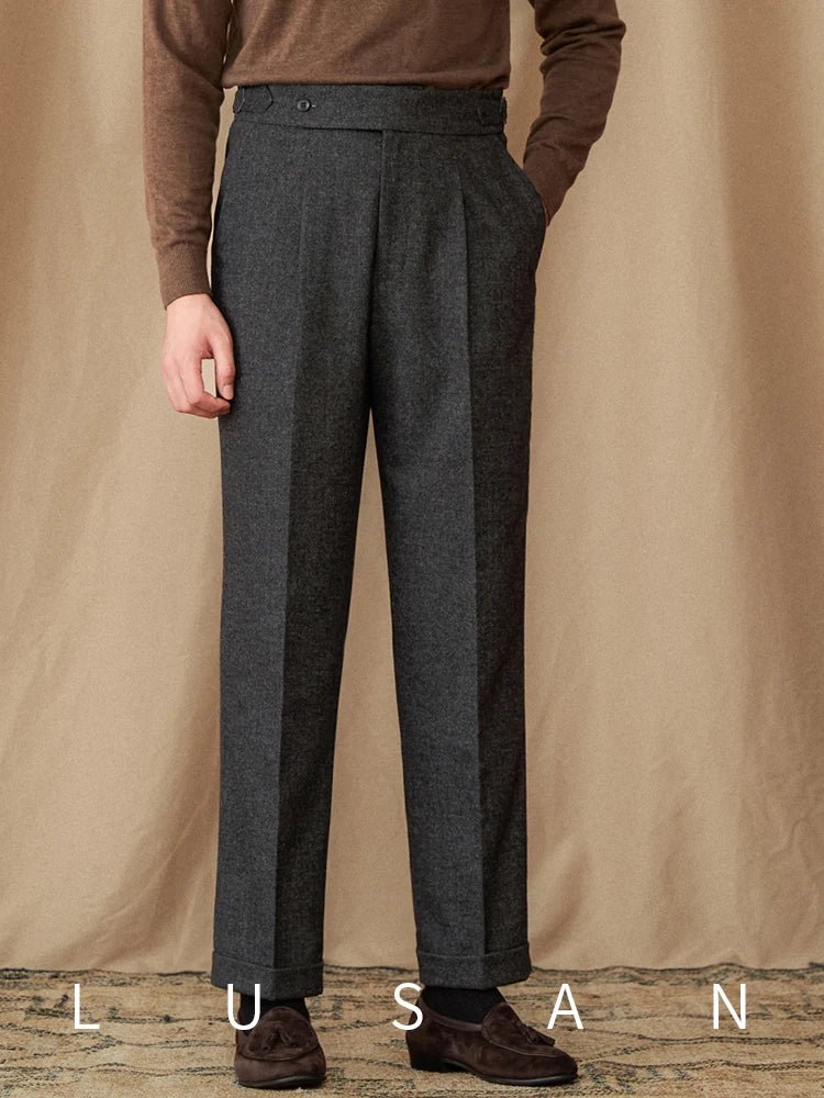 40% Wool Winter Thick Warm Naples Casual High Waist Straight Pants Commuter Retro Men - PratSN