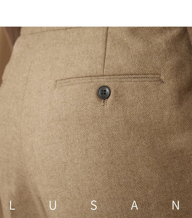 40% Wool Winter Thick Warm Naples Casual High Waist Straight Pants Commuter Retro Men - PratSN