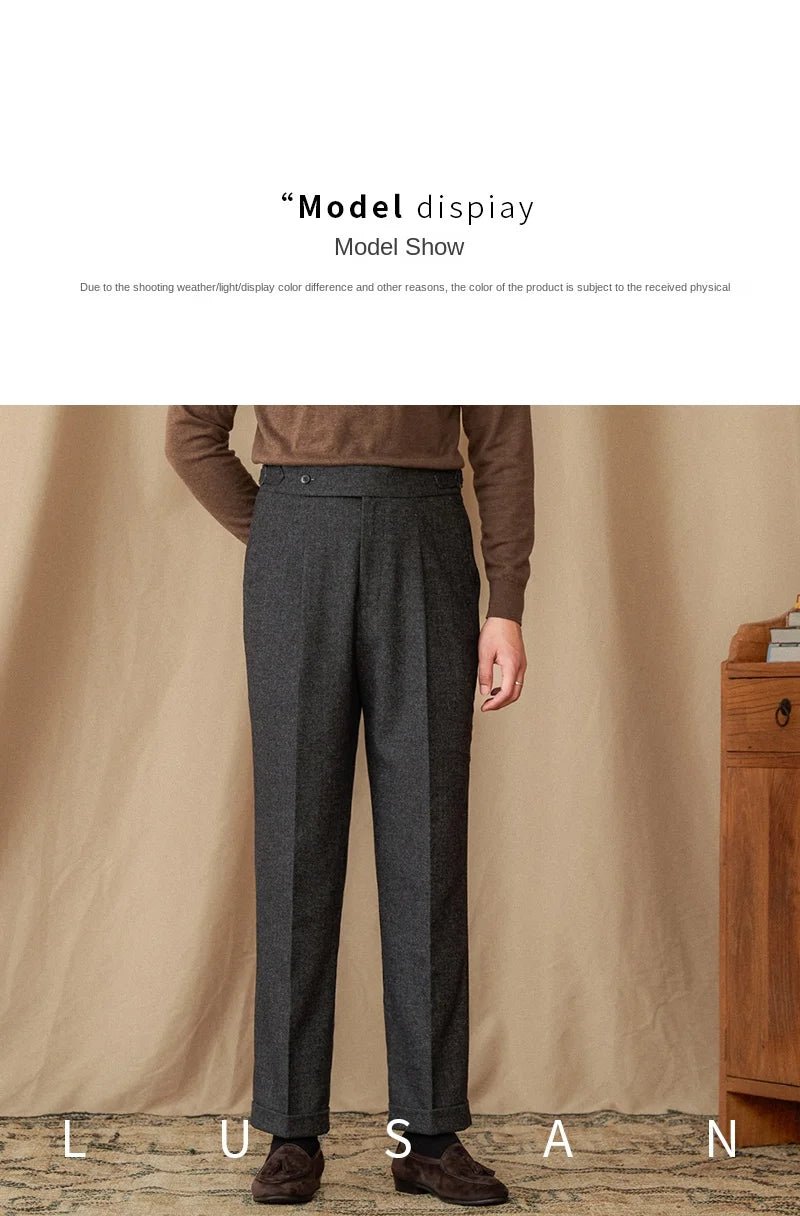 40% Wool Winter Thick Warm Naples Casual High Waist Straight Pants Commuter Retro Men - PratSN