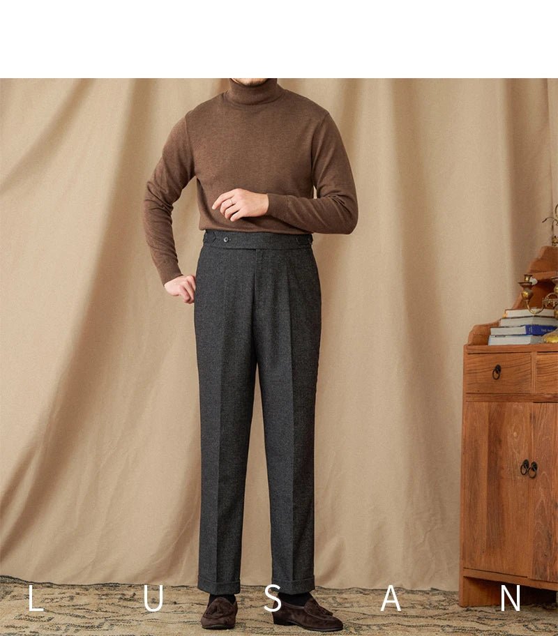 40% Wool Winter Thick Warm Naples Casual High Waist Straight Pants Commuter Retro Men - PratSN