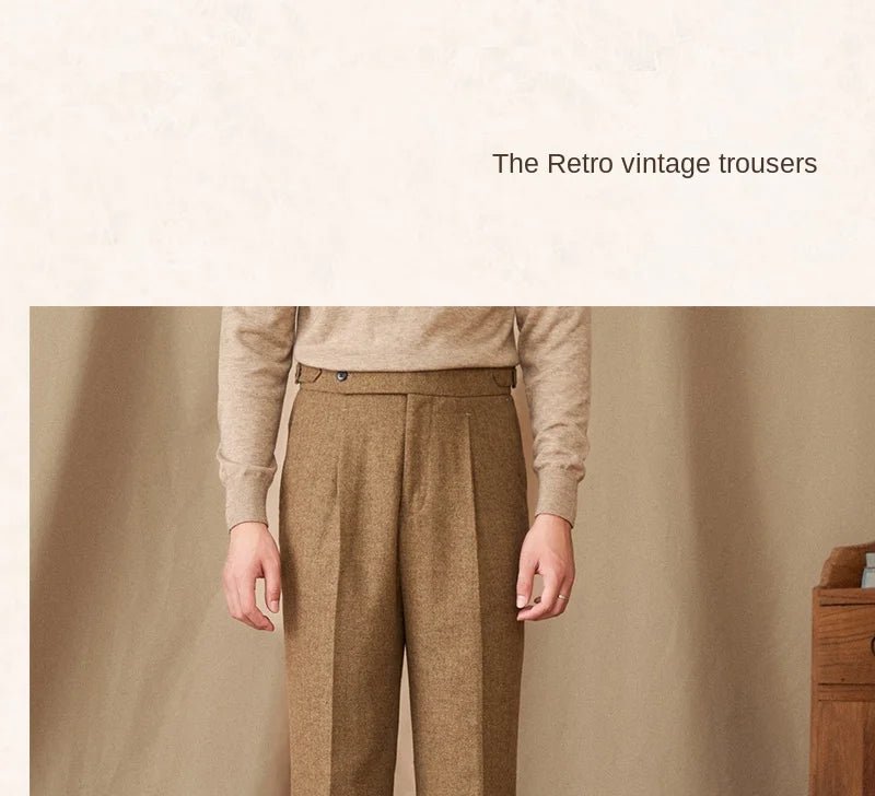 40% Wool Winter Thick Warm Naples Casual High Waist Straight Pants Commuter Retro Men - PratSN