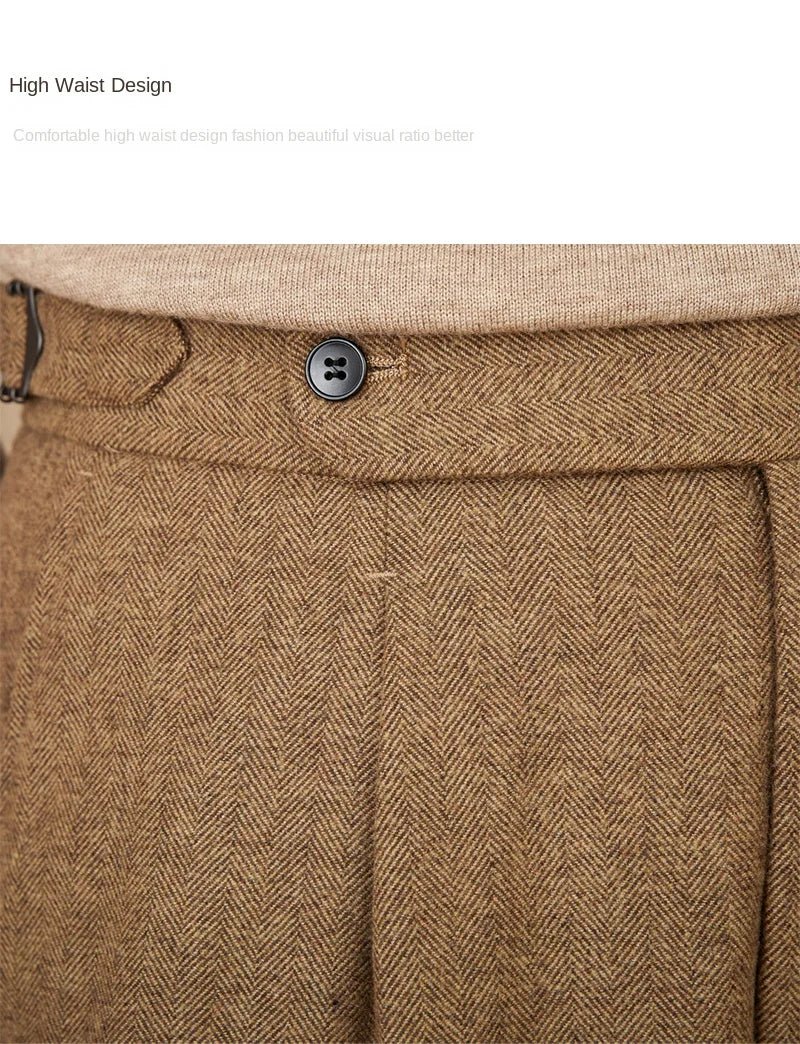 40% Wool Winter Thick Warm Naples Casual High Waist Straight Pants Commuter Retro Men - PratSN
