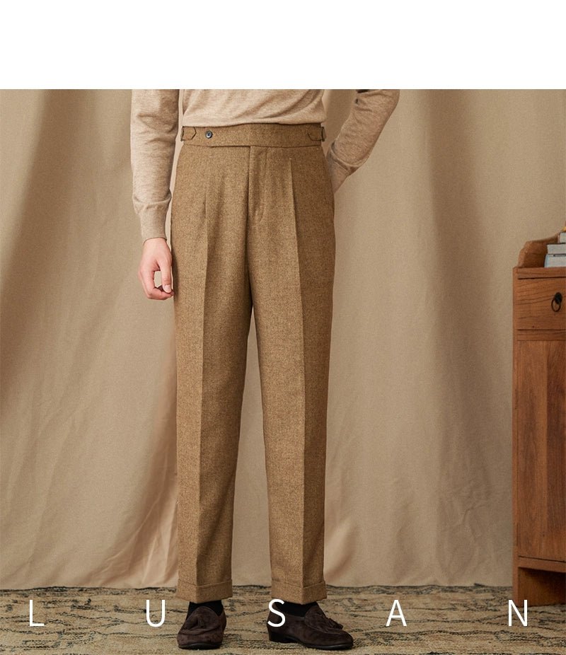 40% Wool Winter Thick Warm Naples Casual High Waist Straight Pants Commuter Retro Men - PratSN