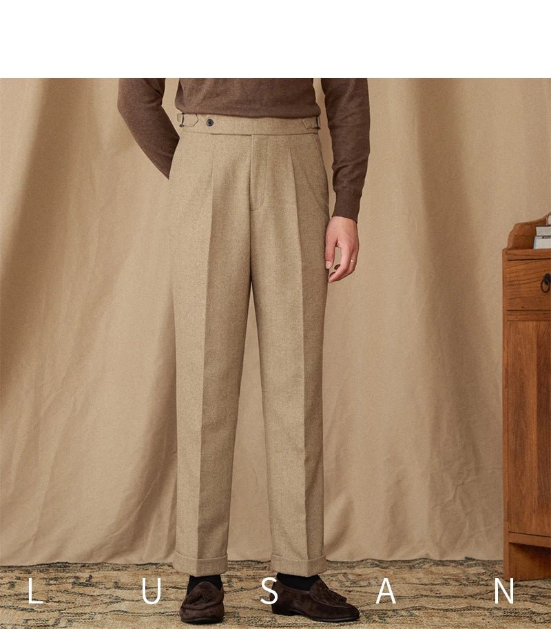 40% Wool Winter Thick Warm Naples Casual High Waist Straight Pants Commuter Retro Men - PratSN