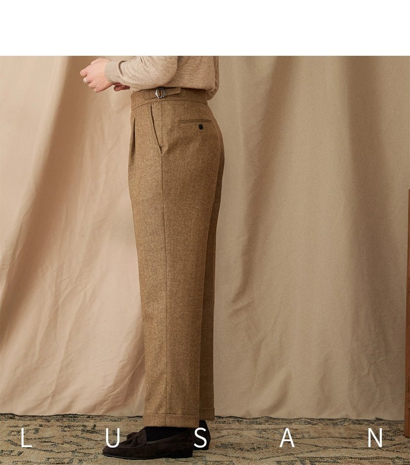 40% Wool Winter Thick Warm Naples Casual High Waist Straight Pants Commuter Retro Men - PratSN