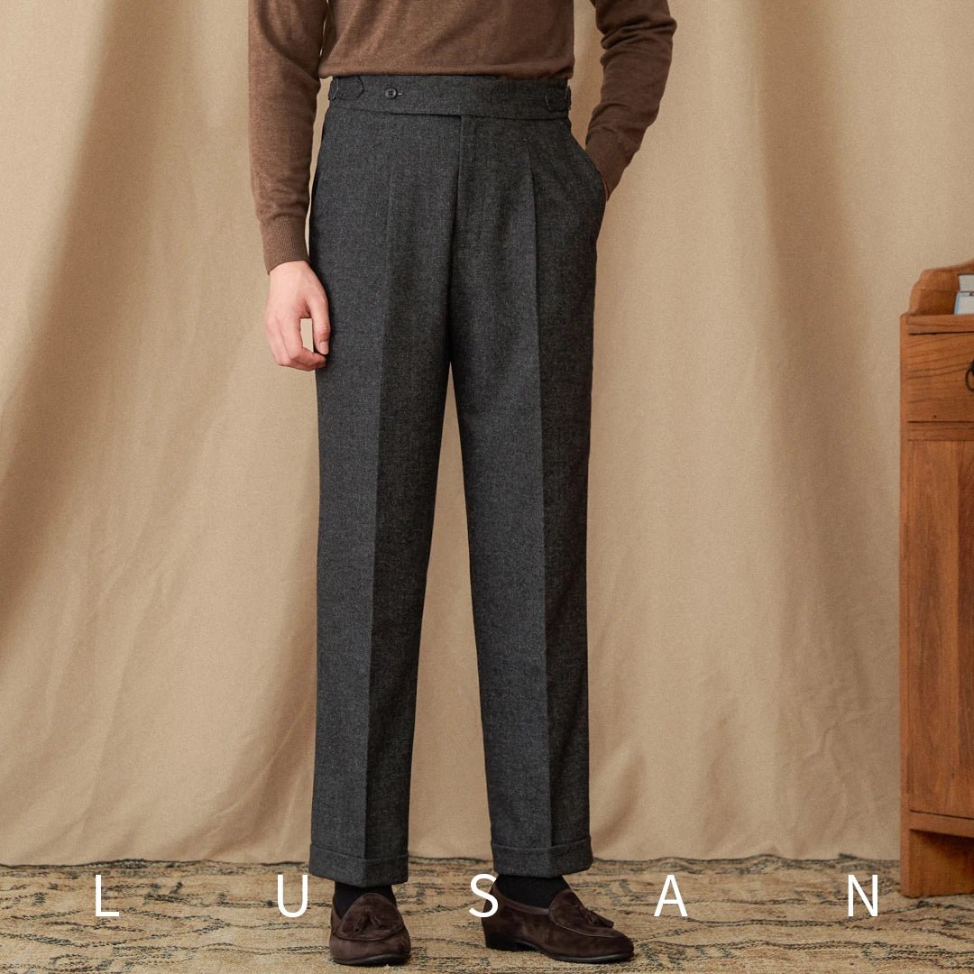 40% Wool Winter Thick Warm Naples Casual High Waist Straight Pants Commuter Retro Men - PratSN