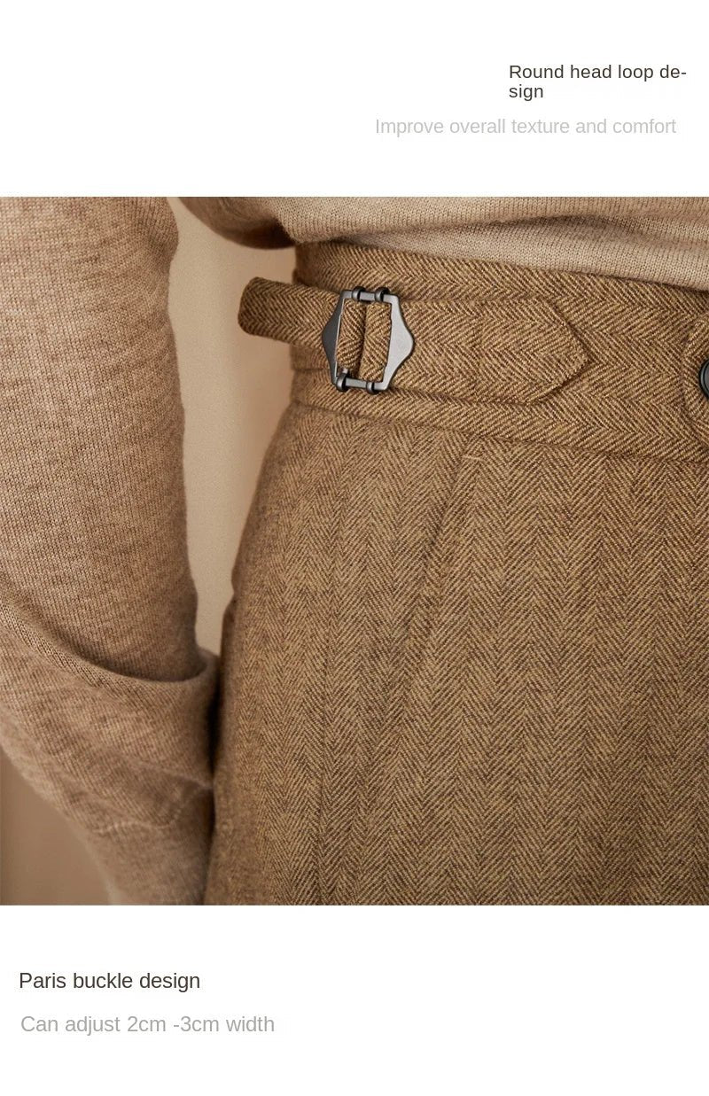 40% Wool Winter Thick Warm Naples Casual High Waist Straight Pants Commuter Retro Men - PratSN