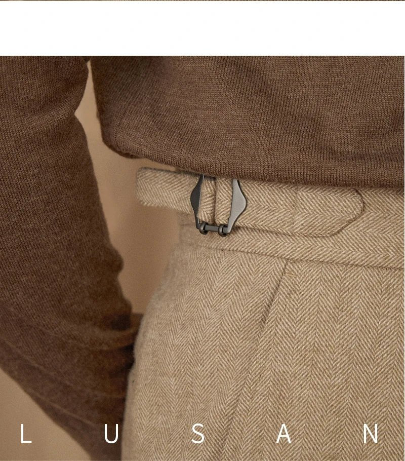 40% Wool Winter Thick Warm Naples Casual High Waist Straight Pants Commuter Retro Men - PratSN