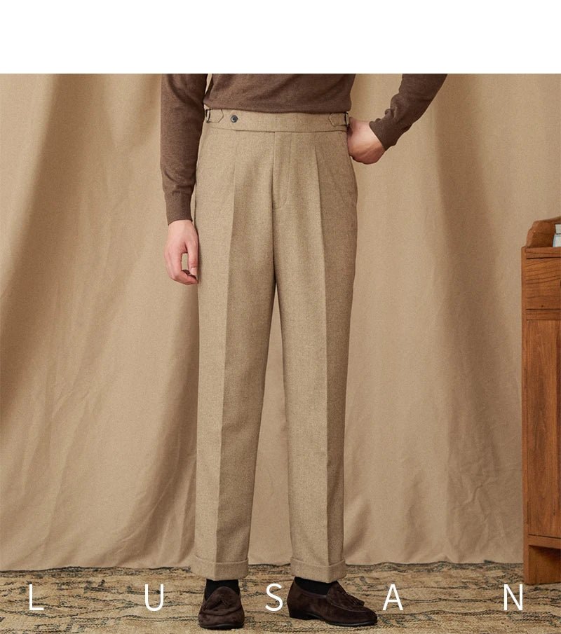 40% Wool Winter Thick Warm Naples Casual High Waist Straight Pants Commuter Retro Men - PratSN