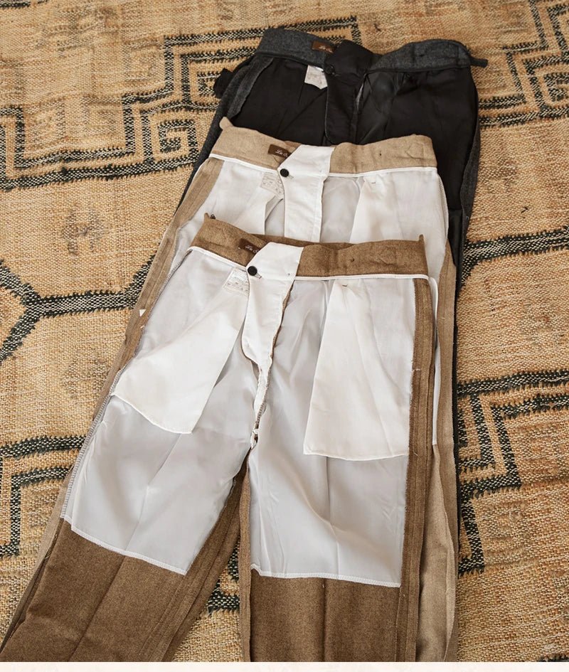 40% Wool Winter Thick Warm Naples Casual High Waist Straight Pants Commuter Retro Men - PratSN