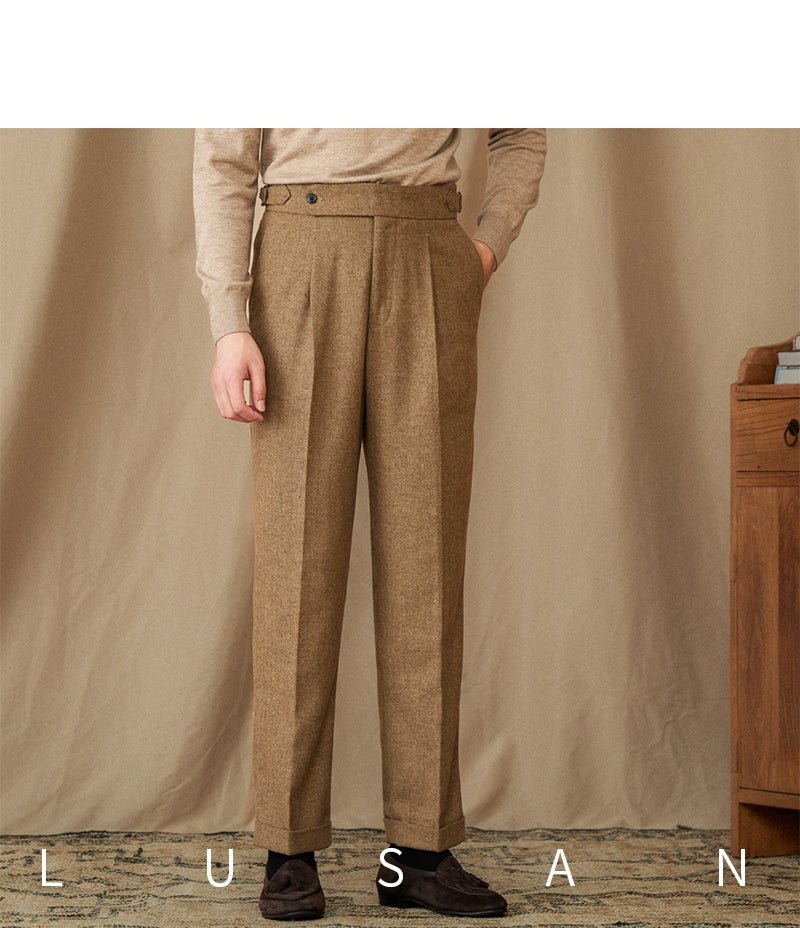 40% Wool Winter Thick Warm Naples Casual High Waist Straight Pants Commuter Retro Men - PratSN