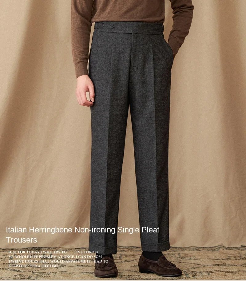 40% Wool Winter Thick Warm Naples Casual High Waist Straight Pants Commuter Retro Men - PratSN