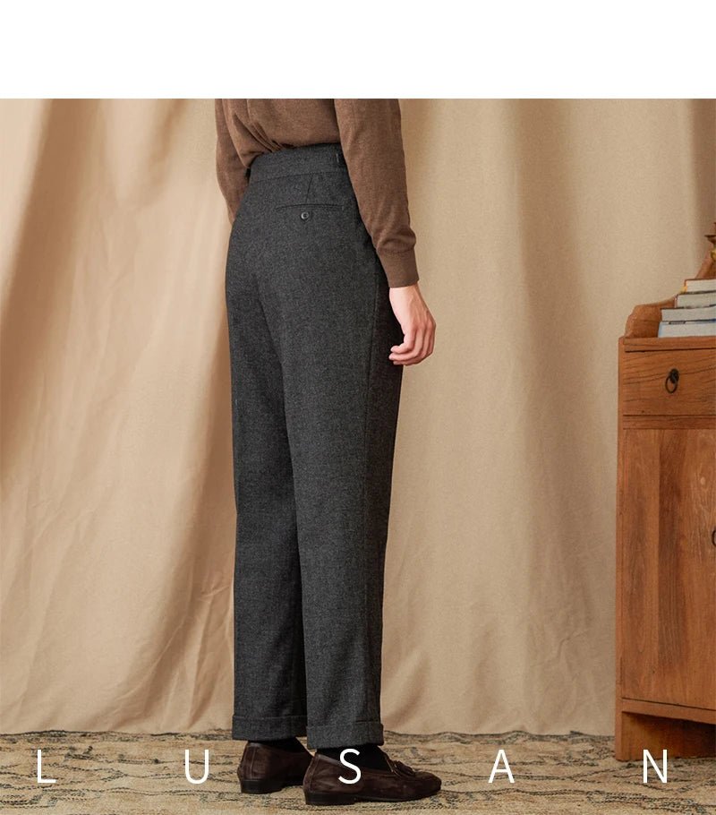 40% Wool Winter Thick Warm Naples Casual High Waist Straight Pants Commuter Retro Men - PratSN