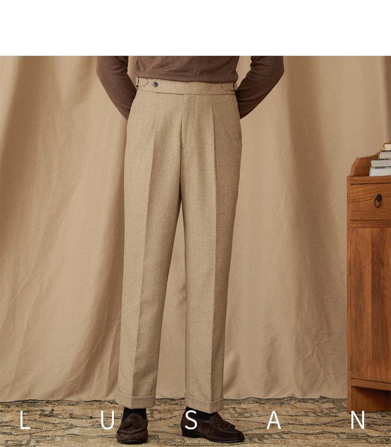 40% Wool Winter Thick Warm Naples Casual High Waist Straight Pants Commuter Retro Men - PratSN