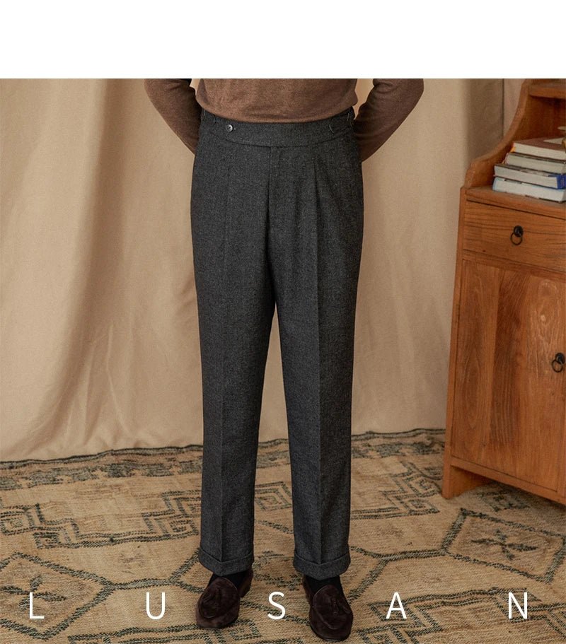 40% Wool Winter Thick Warm Naples Casual High Waist Straight Pants Commuter Retro Men - PratSN