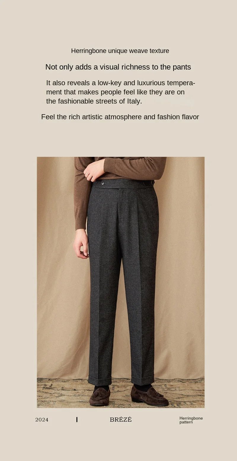 40% Wool Winter Thick Warm Naples Casual High Waist Straight Pants Commuter Retro Men - PratSN