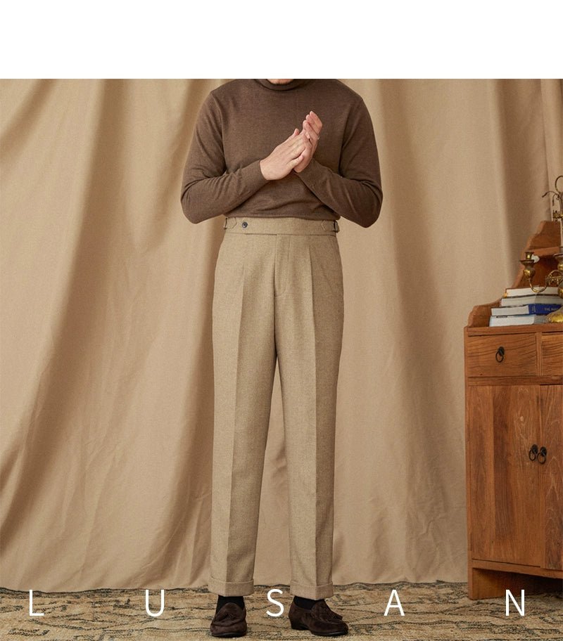 40% Wool Winter Thick Warm Naples Casual High Waist Straight Pants Commuter Retro Men - PratSN