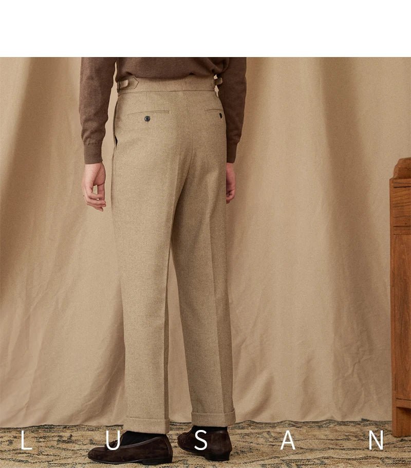 40% Wool Winter Thick Warm Naples Casual High Waist Straight Pants Commuter Retro Men - PratSN