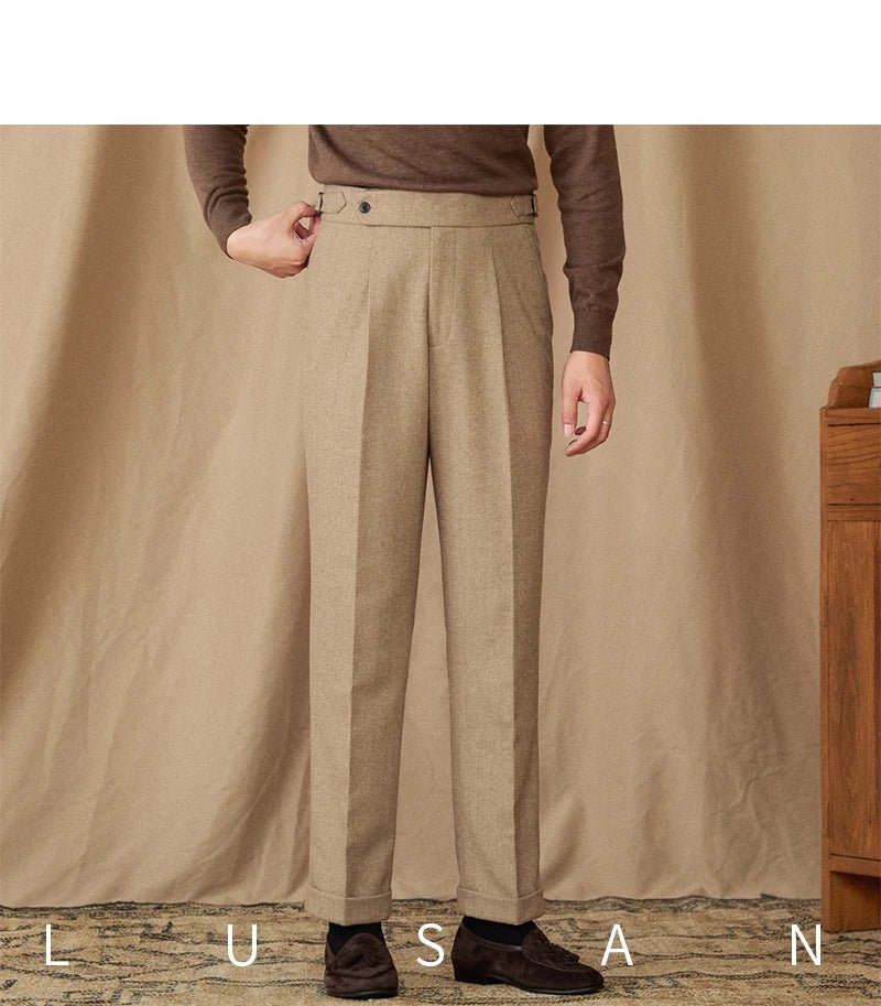 40% Wool Winter Thick Warm Naples Casual High Waist Straight Pants Commuter Retro Men - PratSN