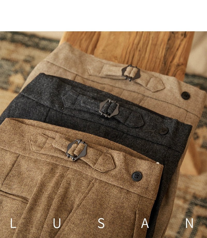 40% Wool Winter Thick Warm Naples Casual High Waist Straight Pants Commuter Retro Men - PratSN