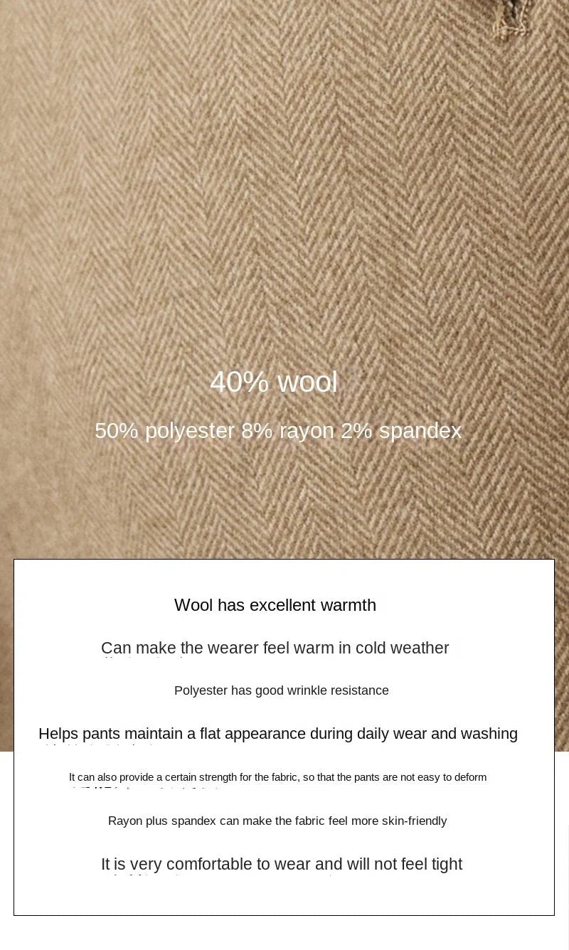 40% Wool Winter Thick Warm Naples Casual High Waist Straight Pants Commuter Retro Men - PratSN