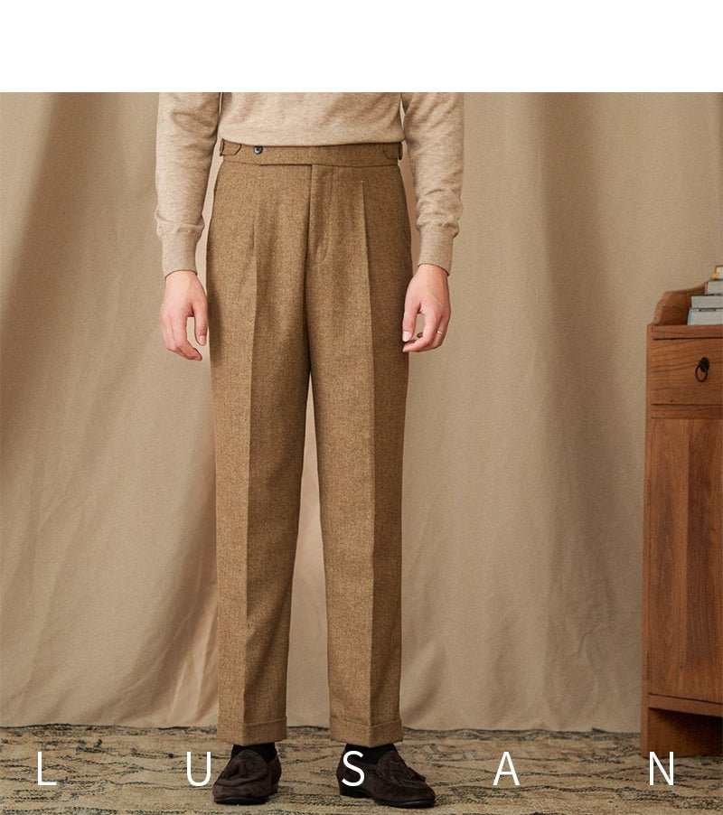 40% Wool Winter Thick Warm Naples Casual High Waist Straight Pants Commuter Retro Men - PratSN