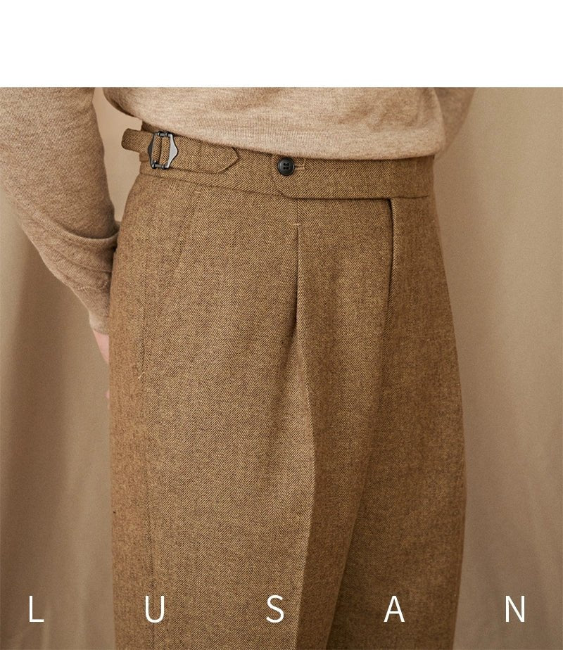 40% Wool Winter Thick Warm Naples Casual High Waist Straight Pants Commuter Retro Men - PratSN