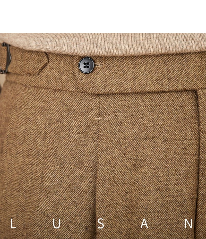 40% Wool Winter Thick Warm Naples Casual High Waist Straight Pants Commuter Retro Men - PratSN