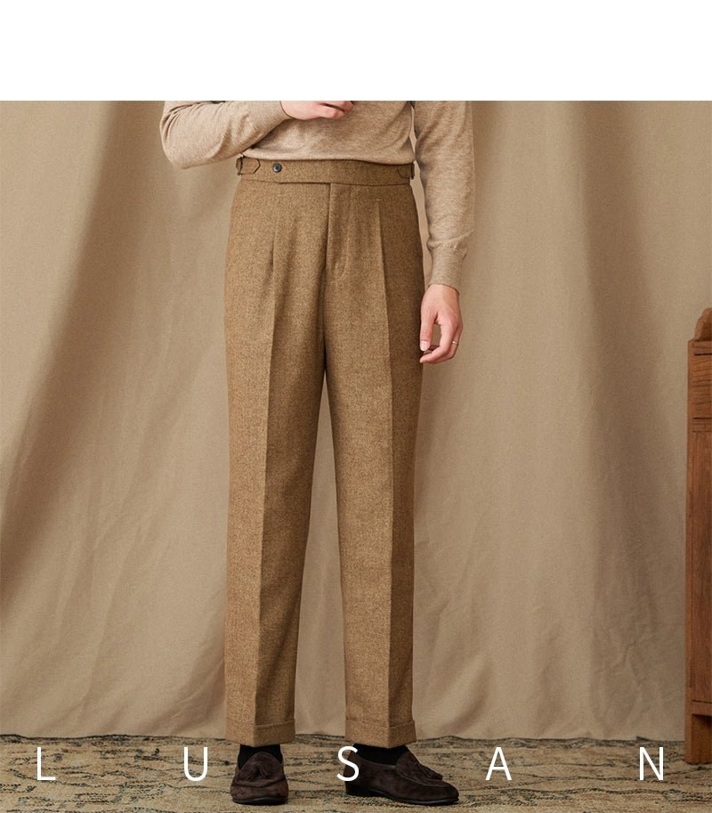 40% Wool Winter Thick Warm Naples Casual High Waist Straight Pants Commuter Retro Men - PratSN