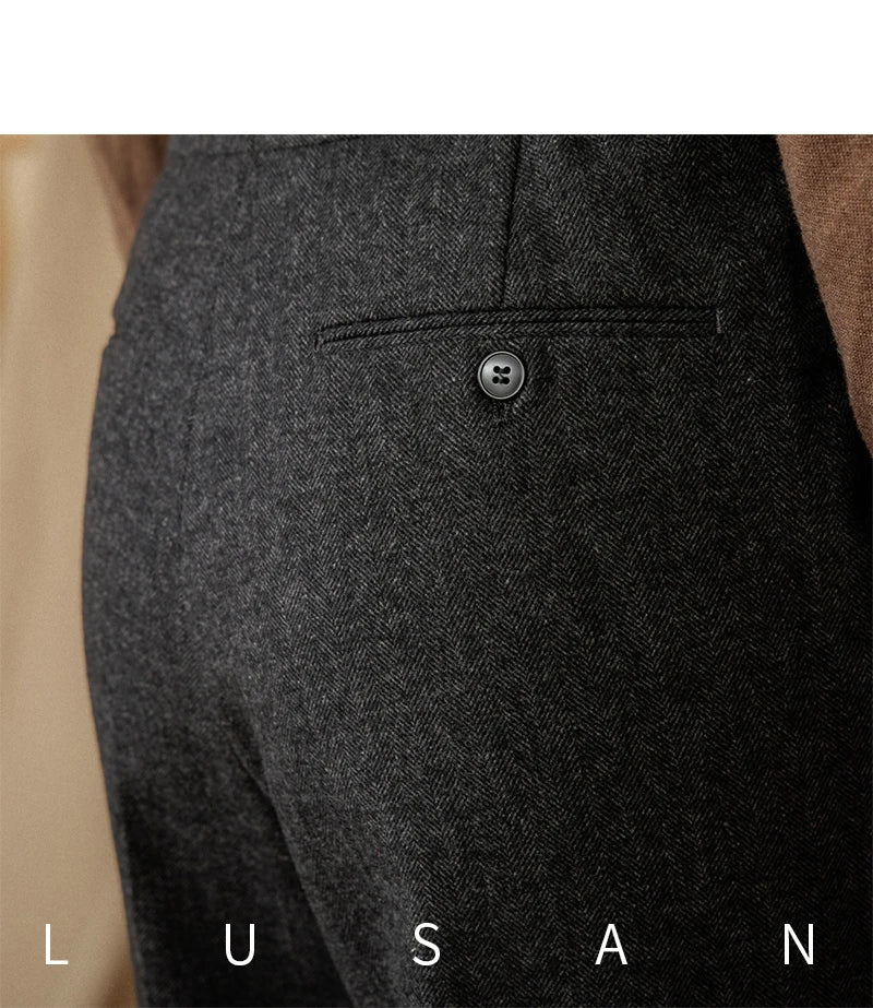40% Wool Winter Thick Warm Naples Casual High Waist Straight Pants Commuter Retro Men - PratSN