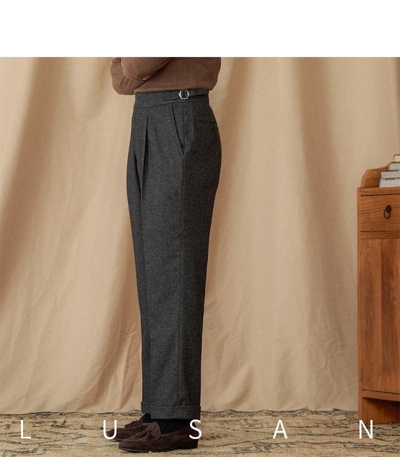 40% Wool Winter Thick Warm Naples Casual High Waist Straight Pants Commuter Retro Men - PratSN