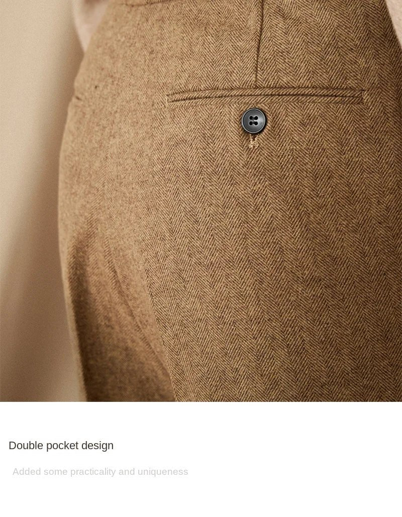 40% Wool Winter Thick Warm Naples Casual High Waist Straight Pants Commuter Retro Men - PratSN