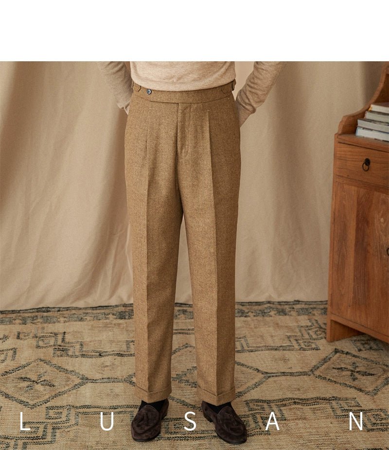 40% Wool Winter Thick Warm Naples Casual High Waist Straight Pants Commuter Retro Men - PratSN