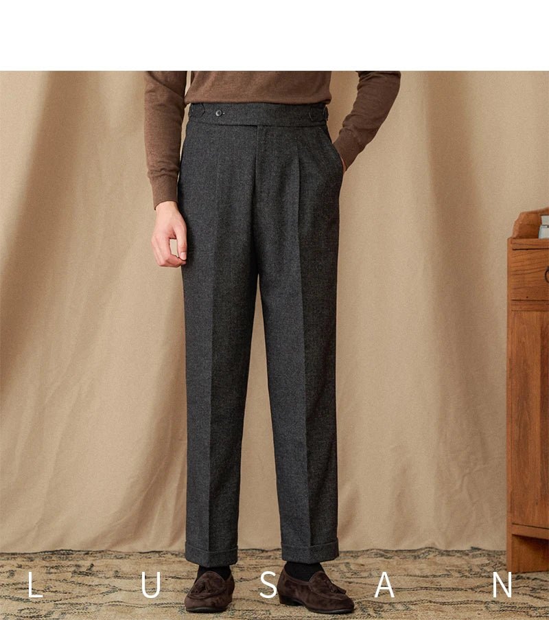 40% Wool Winter Thick Warm Naples Casual High Waist Straight Pants Commuter Retro Men - PratSN