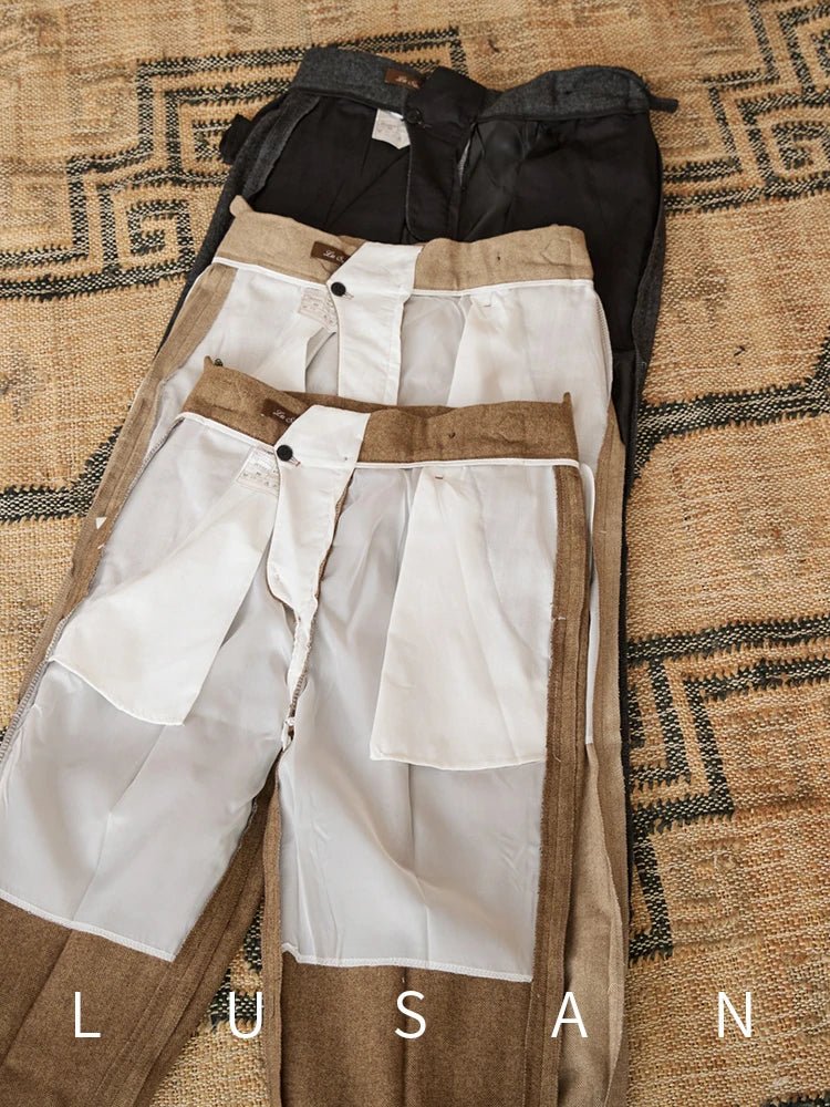 40% Wool Winter Thick Warm Naples Casual High Waist Straight Pants Commuter Retro Men - PratSN
