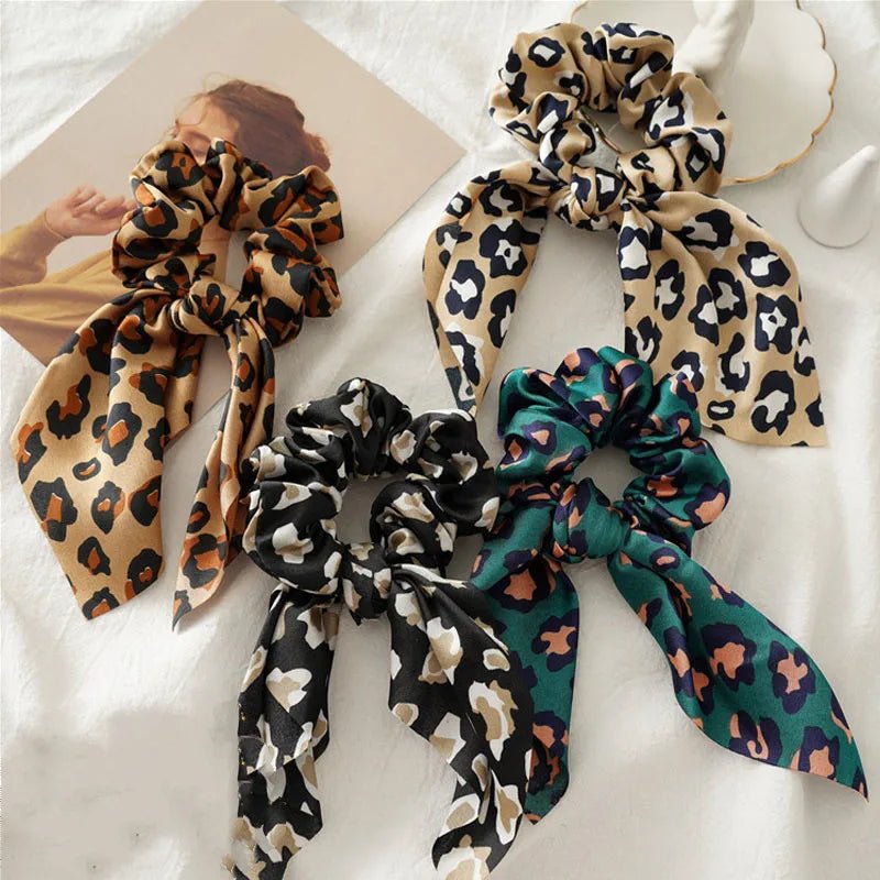 4pcs/lot Women Hair Scrunchies Elastic Hair Bands Leopard Print Bow Knotted Scrunchy for Girls Hair Ties - PratSN