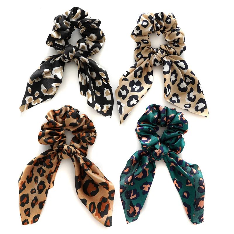 4pcs/lot Women Hair Scrunchies Elastic Hair Bands Leopard Print Bow Knotted Scrunchy for Girls Hair Ties - PratSN