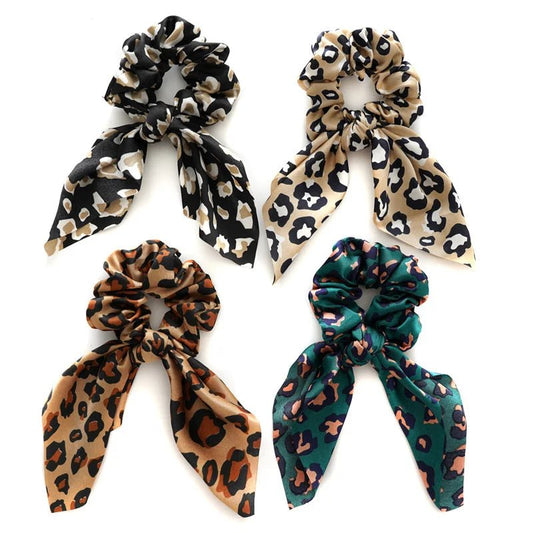 4pcs/lot Women Hair Scrunchies Elastic Hair Bands Leopard Print Bow Knotted Scrunchy for Girls Hair Ties - PratSN