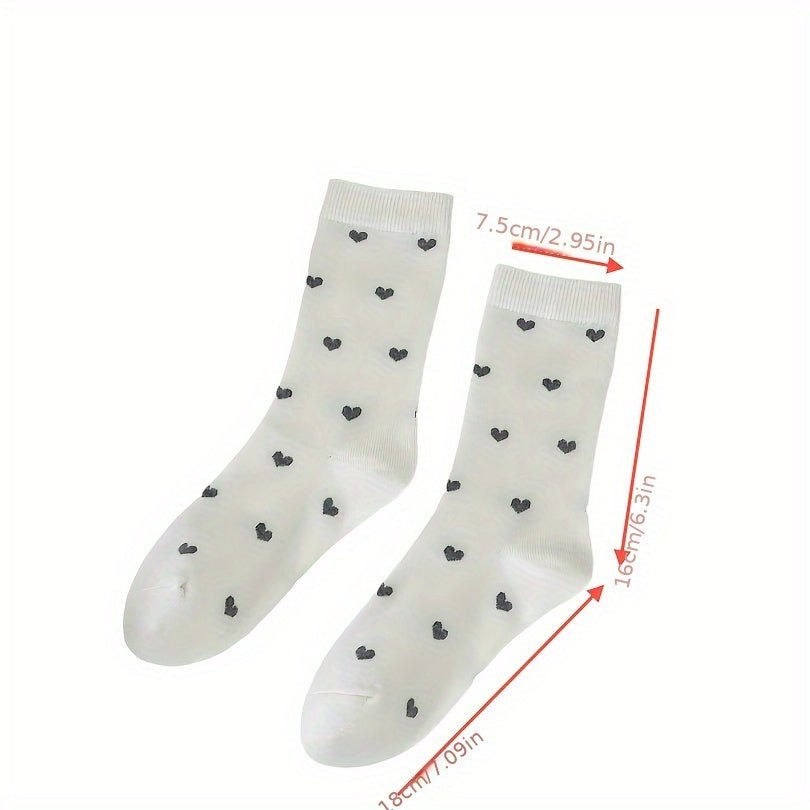 5 Pairs Of High Quality Women'S Growth Socks Heart Print, Polyester And Nylon Blend, Knitted Fabric, Casual Fashion, Deodorant, Cute, No Ironing, The Perfect Choice For Gifts - PratSN