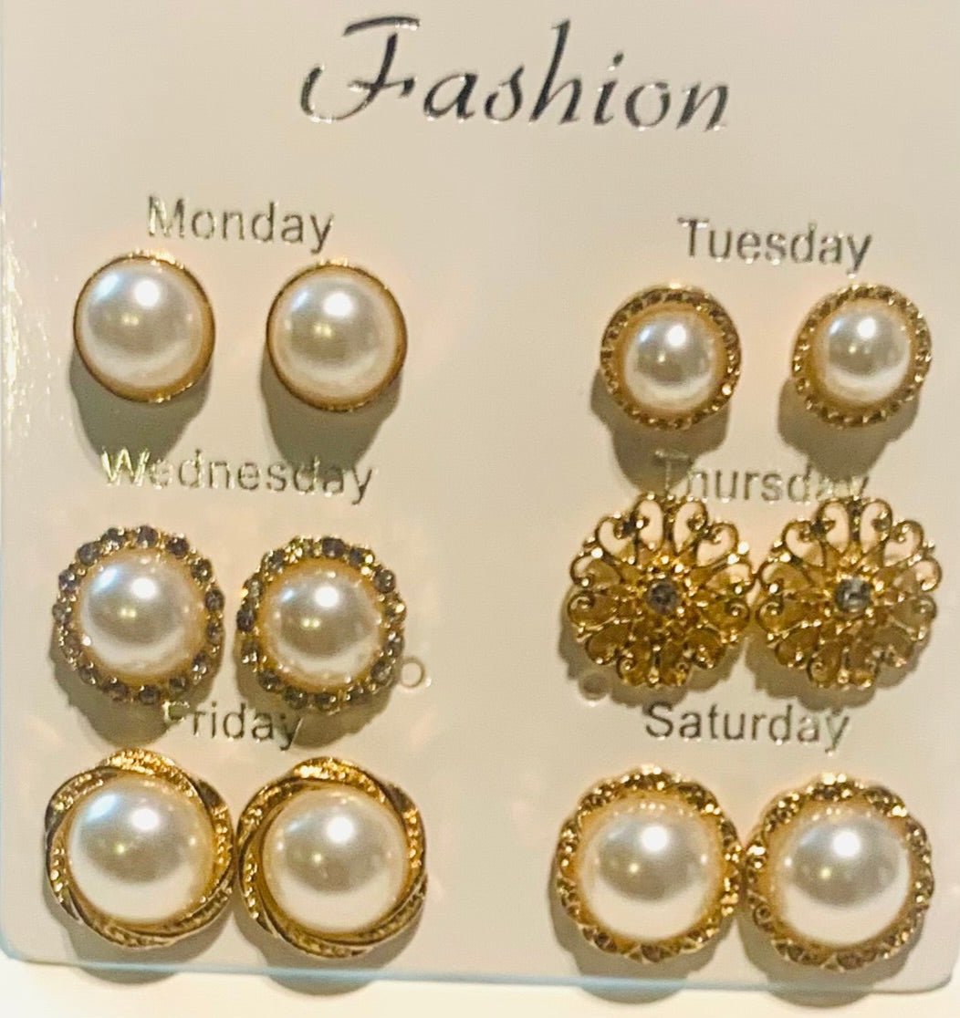 6 pairs set Faux Pearl Decor Stud Earrings - PratSN