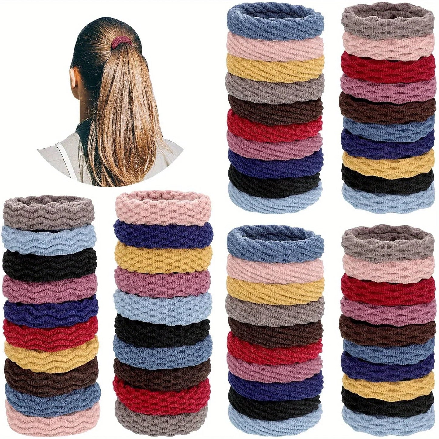 60 Pcs Seamless Hair Ties Ponytail Holders Thick Elastic Hair Tie Cotton No Crease Hair Band Lightweight Highly Elastic - PratSN