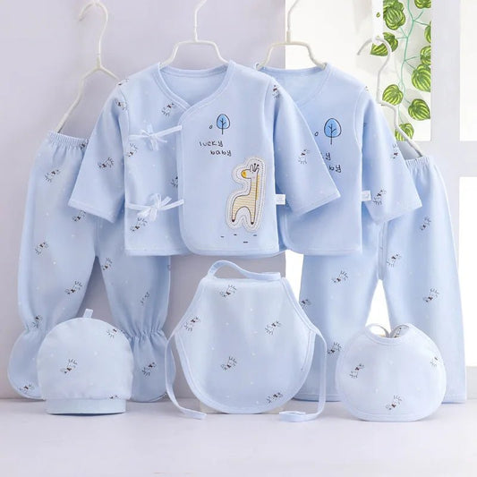 7Piece Spring Newborn Baby Stuff Toddler Clothes Cartoon Cute Cotton T-shirt+Pants+Hats Infant Boys Girls Clothing Set BC316 - PratSN
