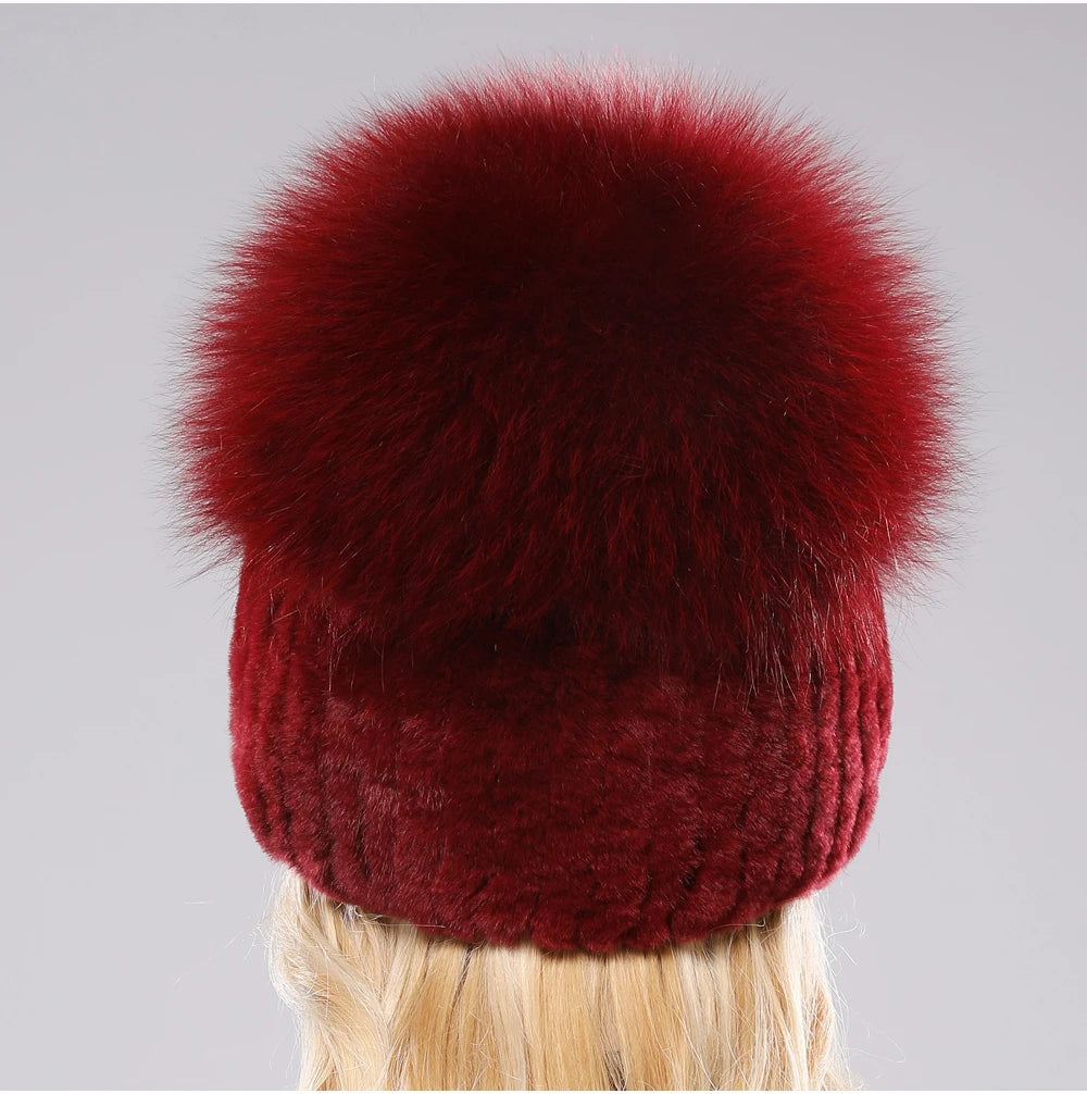 2025 New Style Women  Beanies Hat Girls Cap Knit Winter Real Fur Hats