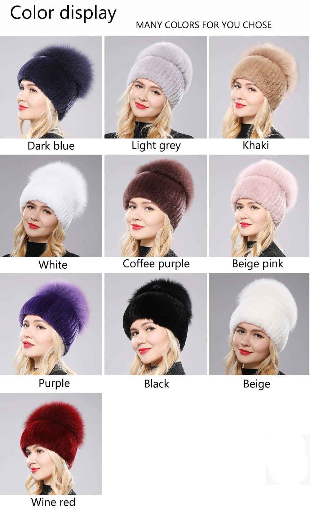 2025 New Style Women  Beanies Hat Girls Cap Knit Winter Real Fur Hats