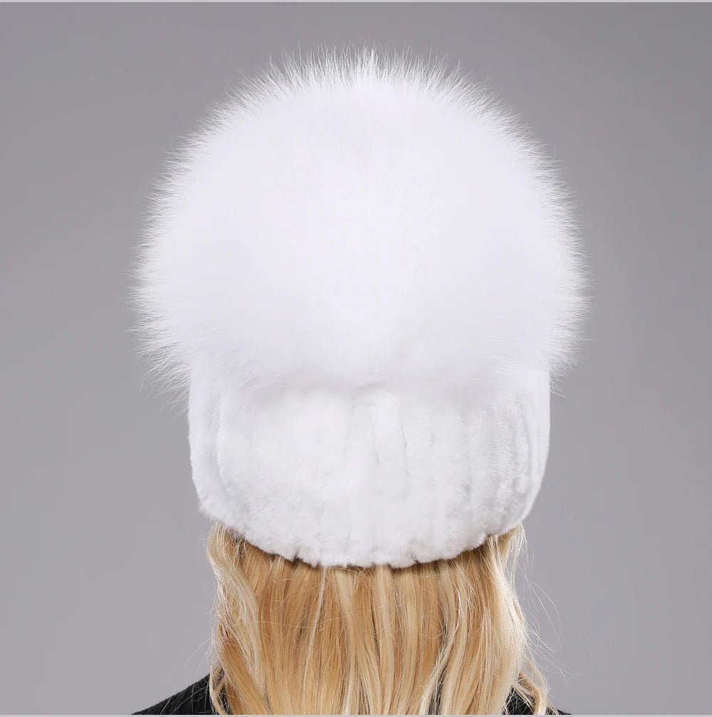 2025 New Style Women  Beanies Hat Girls Cap Knit Winter Real Fur Hats
