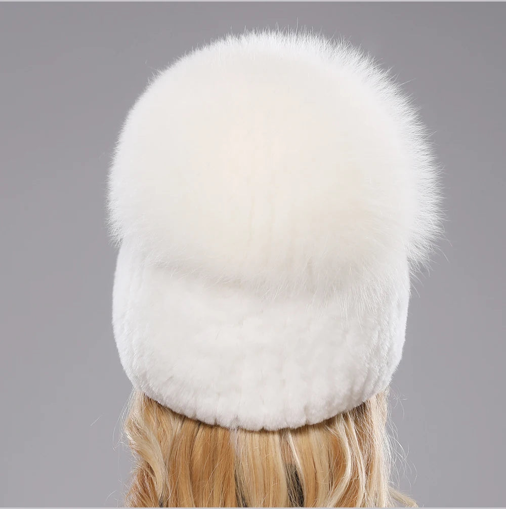 2025 New Style Women  Beanies Hat Girls Cap Knit Winter Real Fur Hats