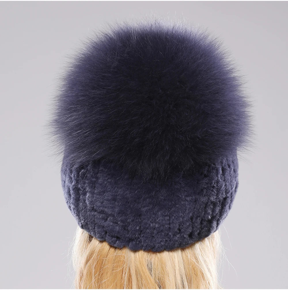 2025 New Style Women  Beanies Hat Girls Cap Knit Winter Real Fur Hats