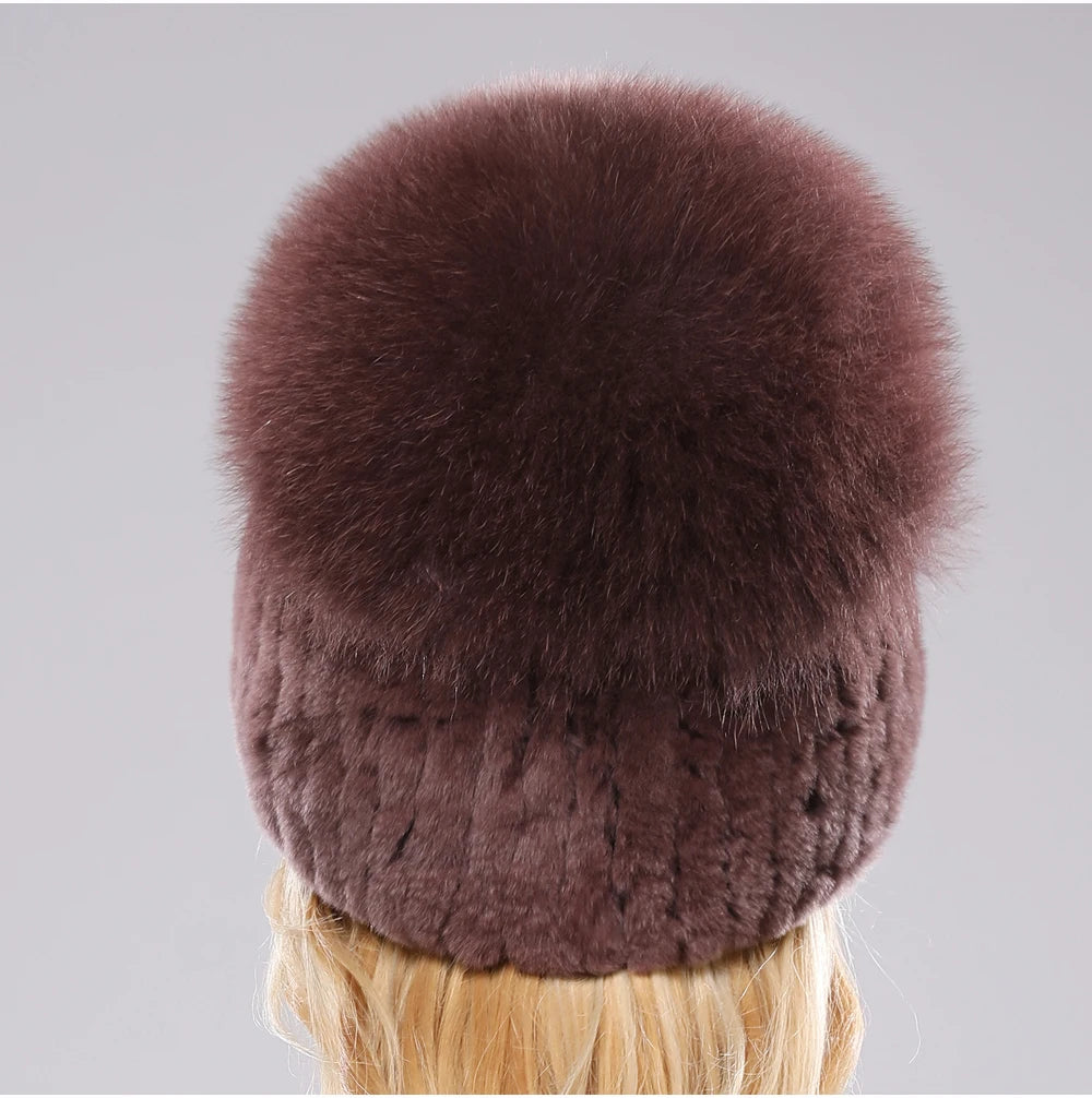 2025 New Style Women  Beanies Hat Girls Cap Knit Winter Real Fur Hats