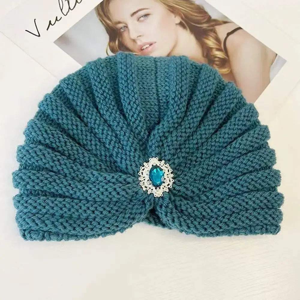 Women's Fashion Winter Warm Hijab Caps Soft Thick Bohemia Turban Wool Knitting Cashmere Turban Cap