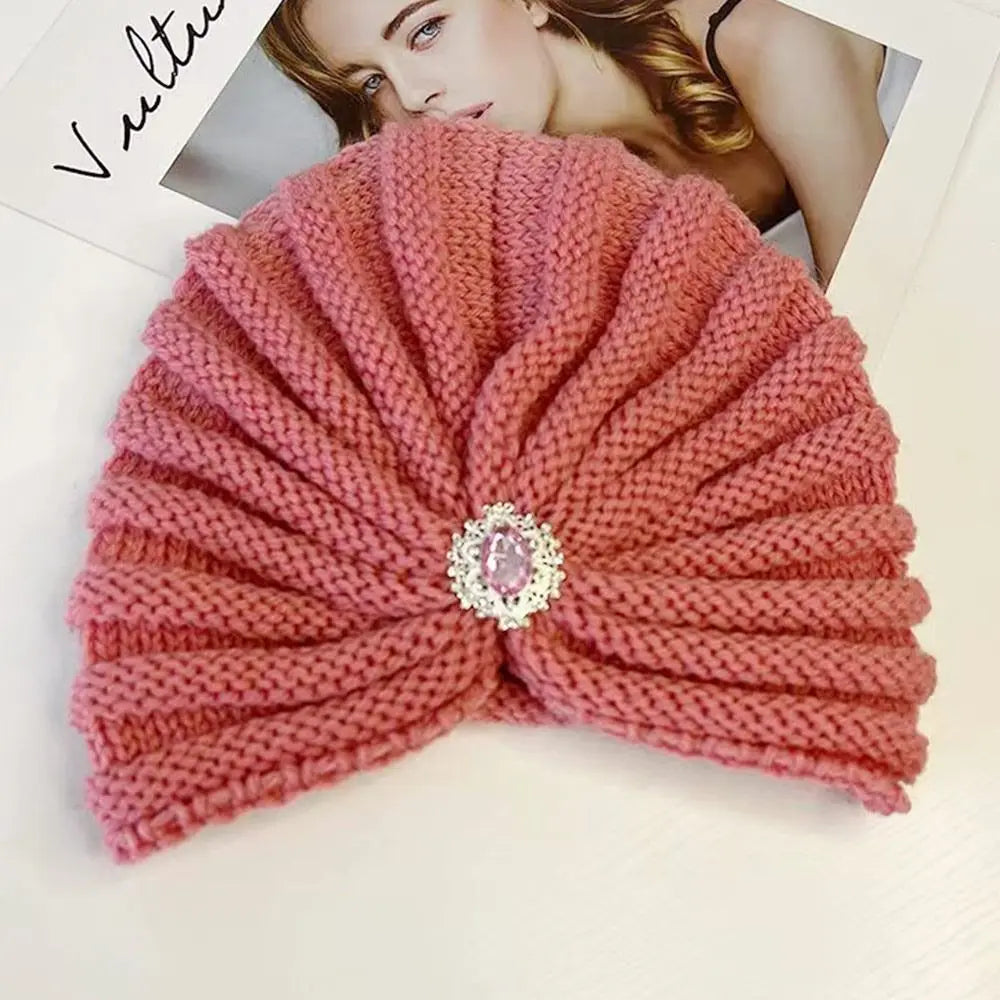 Women's Fashion Winter Warm Hijab Caps Soft Thick Bohemia Turban Wool Knitting Cashmere Turban Cap